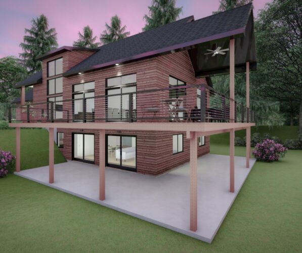 Computer rendering of the Torch modern log home model by LivWell Homes.